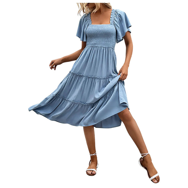 Summer Casual Lady Short Puff Sleeve Mini Dress - FashionBlom