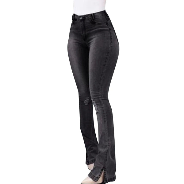 High Waisted Ripped Bell Bottom Jean - FashionBlom
