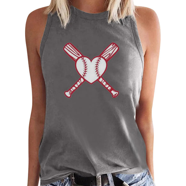 Fashion Baseball Printed Round Neck Sleeveless Tank Top - FashionBlom