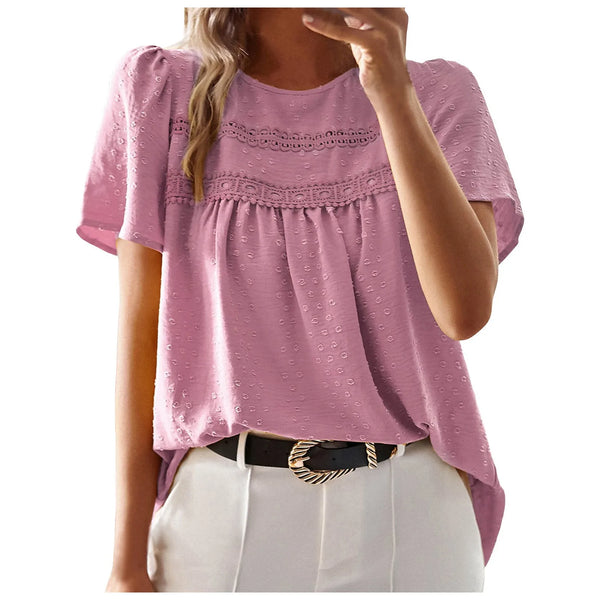 Summer Casual Solid Color Round Neck Short Sleeved Top - FashionBlom