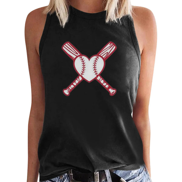 Fashion Baseball Printed Round Neck Sleeveless Tank Top - FashionBlom