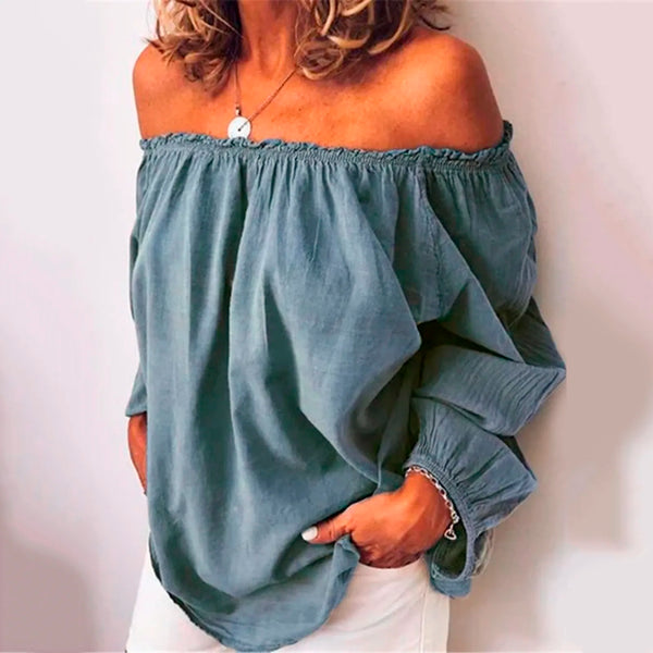 Sexy Off Shoulder Loose Ruffle Long Sleeves Top - FashionBlom