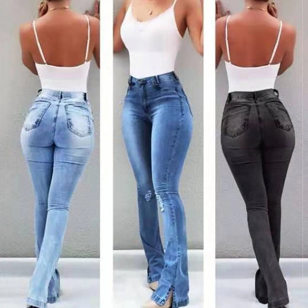 High Waisted Ripped Bell Bottom Jean - FashionBlom